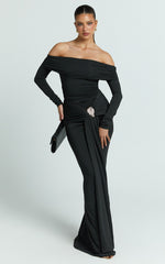 Trish Maxi Dress - Off Shoulder Hardware Trim Bodycon Dress in Black