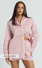 Tristan Top - Oversized Button Down Long Sleeve Striped Shirt in Pink