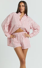 Tristan Top - Oversized Button Down Long Sleeve Striped Shirt in Pink
