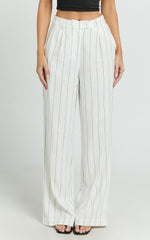 Trixie Pants - High Waist Linen Look Stripe Tailored Pants in Off White