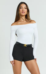 Twiggy Top - Off Shoulder Long Sleeve Fitted Top in White