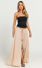 Under The Twilight Maxi Skirt - Thigh Split Skirt in Beige