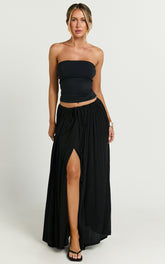 Under The Twilight Maxi Skirt - Thigh Split Skirt in Black