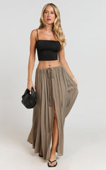 Under The Twilight Maxi Skirt - Thigh Split Skirt in Olive