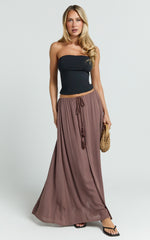 Under The Twilight Maxi Skirt - Thigh Split Skirt in Taupe