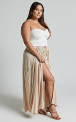 Under The Twilight Maxi Skirt - Thigh Split Skirt in Beige