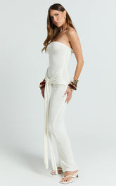 Ursula Maxi Dress - Strapless Tie Waist Boucle Knit Dress in Off White