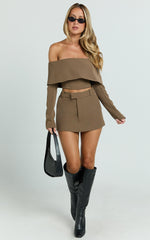 Ursula Mini Skirt - Structured Tailored Skirt in Khaki