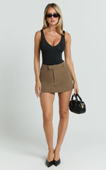 Ursula Mini Skirt - Structured Tailored Skirt in Khaki