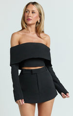 Ursula Top - Long Sleeve Off Shoulder Cropped Top in Black