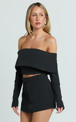 Ursula Top - Long Sleeve Off Shoulder Cropped Top in Black