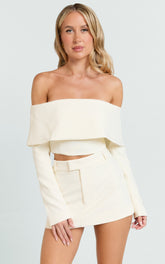 Ursula Top - Long Sleeve Off Shoulder Cropped Top in Cream