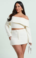 Ursula Top - Long Sleeve Off Shoulder Cropped Top in Cream