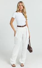 Valencia Pants - High Waist Pleated Tapered Leg Pants in White