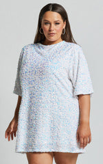 Valetta Mini Dress - Sequin low back shift dress in White