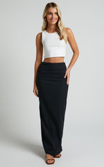 Vance Maxi Skirt - Linen Back Split Skirt in Black