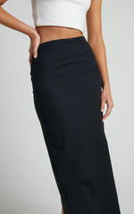 Vance Maxi Skirt - Linen Back Split Skirt in Black