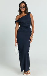 Vance Maxi Skirt - Linen Back Split Skirt in Navy