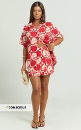 Vangie Mini Skirt - Linen Look A Line Skirt in Red/Pink