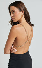 Vicki Midi Dress - V Neck Backless Slit Side Dress in Black