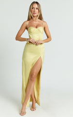 Vinny Maxi Dress - Sweetheart Neck High Leg Split Bodycon Dress in Lemon
