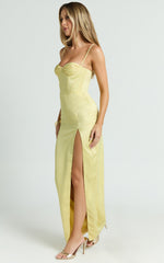 Vinny Maxi Dress - Sweetheart Neck High Leg Split Bodycon Dress in Lemon