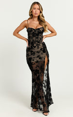 Violeta Maxi Dress - Corset Front Burnout Dress in Black