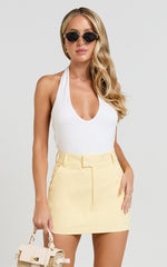 Virginia Skort - Mid Waisted Tailored Skort in Pastel Yellow