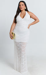 Vivette Maxi Dress - Lace Plunge Keyhole Front Bodycon Dress in Ivory