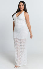 Vivette Maxi Dress - Lace Plunge Keyhole Front Bodycon Dress in Ivory