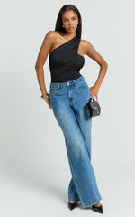 Vivi Bodysuit - One Shoulder Bodysuit With Scarf Back in Black