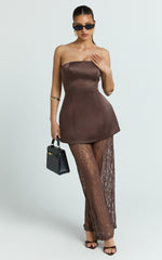Vivienne Two Piece Set - Strapless Top & Lace Pant Set in Mocha