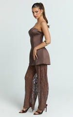 Vivienne Two Piece Set - Strapless Top & Lace Pant Set in Mocha