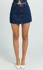 Walton Skort - Mid Waisted Recycled Denim Skort in Indigo Wash