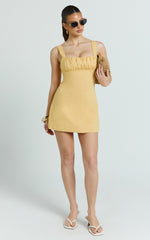 Welmina Mini Dress - Square Neck Front Placket Dress in Lemon