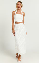 Wendy Midi Skirt - Broderie Lace High Waist Skirt in White