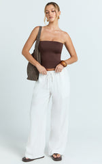 Wesley Pants - Mid Rise Relaxed Leg Linen Blend Pants in Off White
