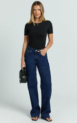 Whitney Tee Shirt - High Crew Neck in Black