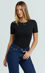 Whitney Tee Shirt - High Crew Neck in Black