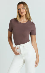 Whitney Tee Shirt - High Crew Neck in Chocolate