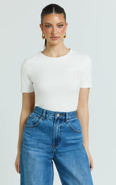 Whitney Tee Shirt - High Crew Neck in White