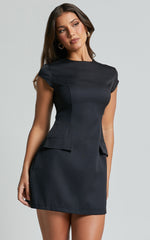 Wyatt Mini Dress - Short Sleeve A Line Dress in Black