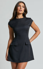 Wyatt Mini Dress - Short Sleeve A Line Dress in Black