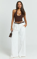 Xandria Pants - Low Rise Double Pleated Wide Leg Pants in White