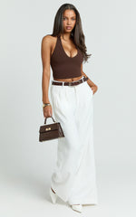 Xandria Pants - Low Rise Double Pleated Wide Leg Pants in White