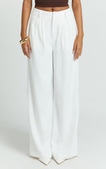 Xandria Pants - Low Rise Double Pleated Wide Leg Pants in White