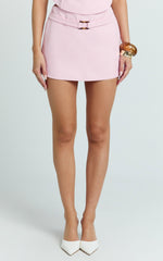 Xena Mini Skirt - Pencil Mid Waist Buckle Skirt in Pale Pink