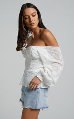 Ybur Top - Off Shoulder Long Sleeve Bustier Top in Ivory