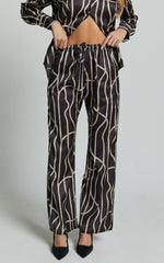 Yolanda Pants - High Waisted Straight Leg Pants in Black/Gold Chain Print