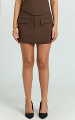 Yvette Mini Skirt - High Waisted Wool Look Skirt in Chocolate